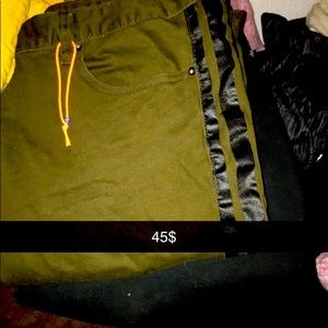 Green jeans black striped